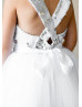 Silver Sequin White Tulle Cross Back Floor Length Flower Girl Dress